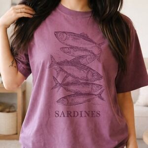 Sardines Hand-Drawn Graphic Tee Bay Blue Nautical Art